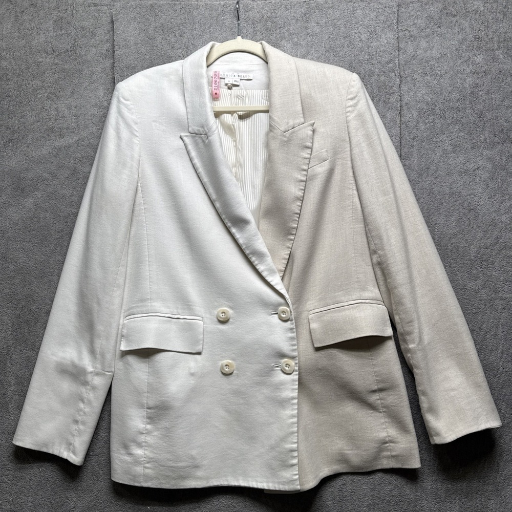 Veronica Beard Two Toned Linen Braeton Dickey Jacket Womens 10 Double Breasted